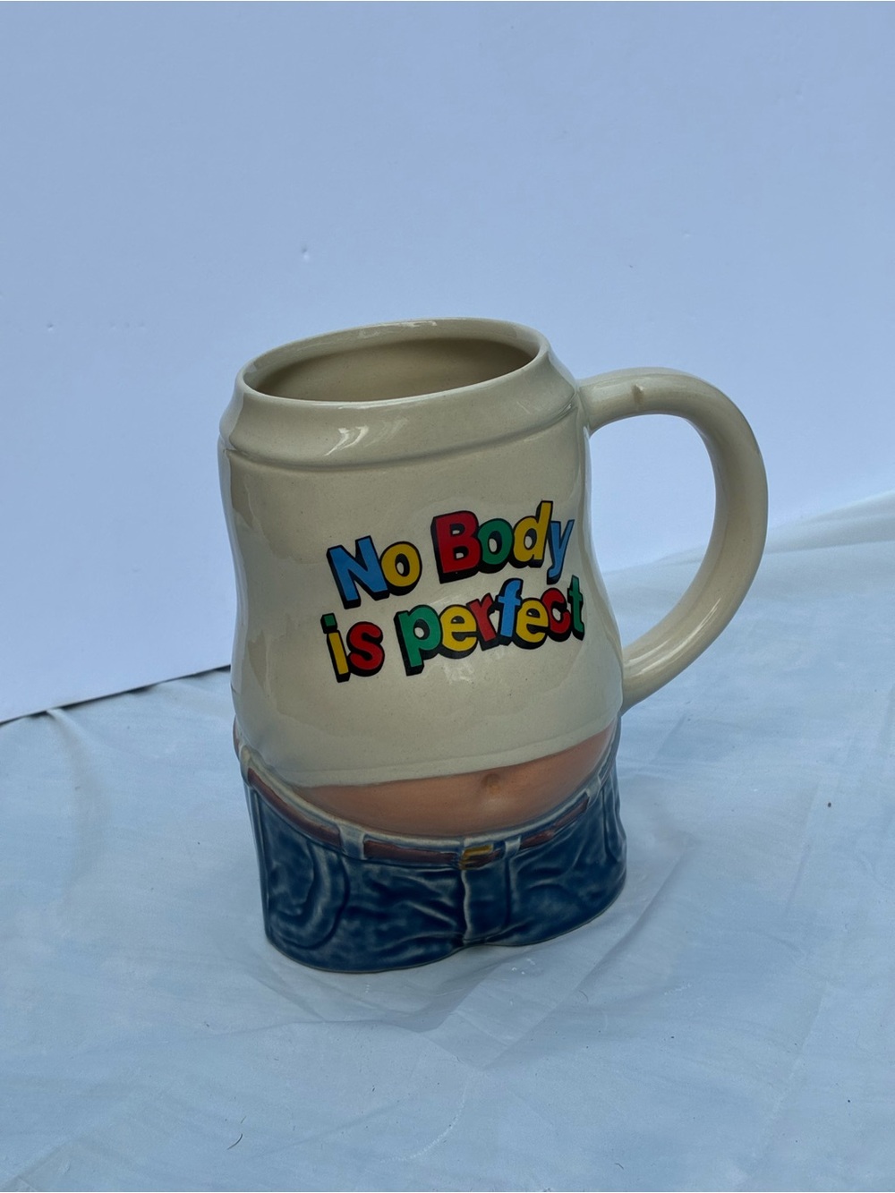 No Body Is Perfect Beige Ceramic Novelty Beer Stein